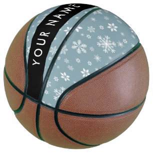 ホワイトスノーフレーク，グレー，あなたの名前，パーソナライズ バスケットボール