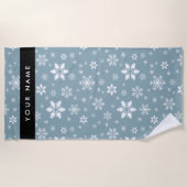 ホワイトスノーフレーク，グレー，あなたの名前，パーソナライズ ビーチタオル (正面)