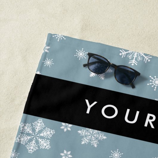 ホワイトスノーフレーク，グレー，あなたの名前，パーソナライズ ビーチタオル (インサイチュ)