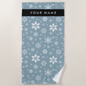 ホワイトスノーフレーク，グレー，あなたの名前，パーソナライズ ビーチタオル (正面)
