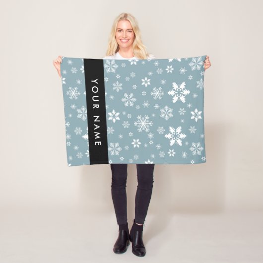 ホワイトスノーフレーク,グレー,あなたの名前,パーソナライズ フリースブランケット (インサイチュ)