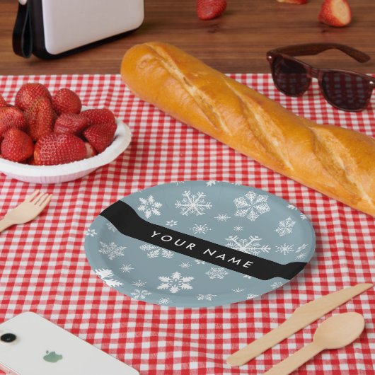 ホワイトスノーフレーク，グレー，あなたの名前，パーソナライズ ペーパープレート (ピクニック)