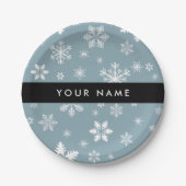 ホワイトスノーフレーク，グレー，あなたの名前，パーソナライズ ペーパープレート (正面)