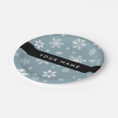 ホワイトスノーフレーク，グレー，あなたの名前，パーソナライズ ペーパープレート (アングル)