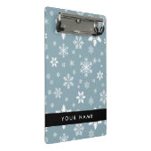 ホワイトスノーフレーク，グレー，あなたの名前，パーソナライズ ミニクリップボード (アングル)