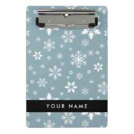 ホワイトスノーフレーク，グレー，あなたの名前，パーソナライズ ミニクリップボード