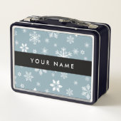 ホワイトスノーフレーク,グレー,あなたの名前,パーソナライズ メタルランチボックス (裏面)