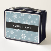 ホワイトスノーフレーク,グレー,あなたの名前,パーソナライズ メタルランチボックス (正面)