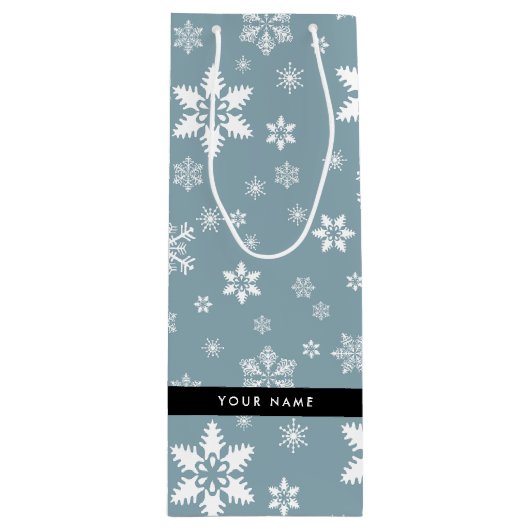 ホワイトスノーフレーク,グレー,あなたの名前,パーソナライズ ワインギフトバッグ (正面)