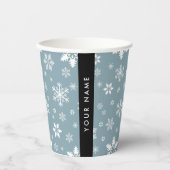 ホワイトスノーフレーク，グレー，あなたの名前，パーソナライズ 紙コップ (正面)