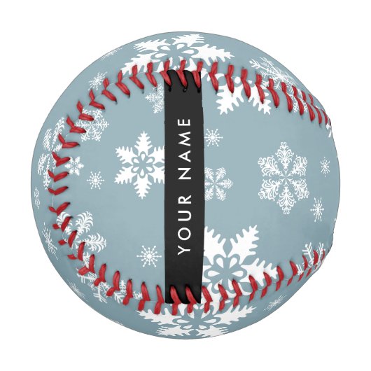 ホワイトスノーフレーク，グレー，あなたの名前，パーソナライズ 野球ボール (正面左)