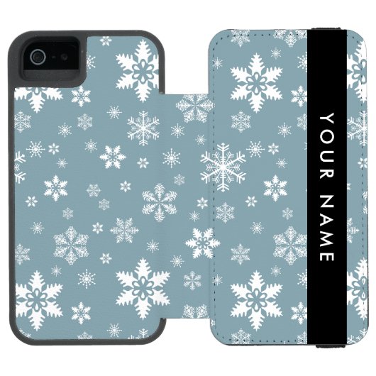 ホワイトスノーフレーク，グレー，あなたの名前，パーソナライズ INCIPIO iPhoneウォレットケース (フォリオ Open)