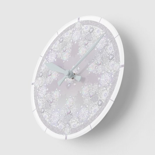 ホワイトスノーフレーク ラウンド壁時計 (傾斜)