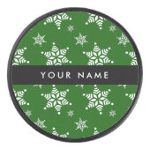 ホワイトスノーフレーク,緑,あなたの名前,パーソナライズ アイスホッケーパック (正面)