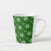 ホワイトスノーフレーク，緑，あなたの名前，パーソナライズ カフェラテマグ (右)