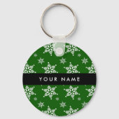 ホワイトスノーフレーク，緑，あなたの名前，パーソナライズ キーホルダー (正面)