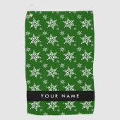 ホワイトスノーフレーク，緑，あなたの名前，パーソナライズ ゴルフタオル (正面)