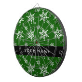 ホワイトスノーフレーク，緑，あなたの名前，パーソナライズ ダーツボード (正面右)