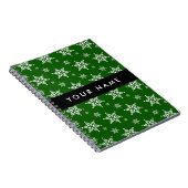 ホワイトスノーフレーク，緑，あなたの名前，パーソナライズ ノートブック (右側)