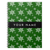 ホワイトスノーフレーク，緑，あなたの名前，パーソナライズ ノートブック (正面)