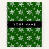 ホワイトスノーフレーク,緑,あなたの名前,パーソナライズ ノートブック (正面)