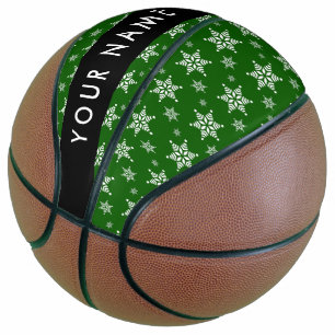 ホワイトスノーフレーク，緑，あなたの名前，パーソナライズ バスケットボール