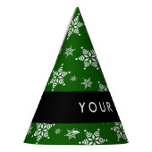 ホワイトスノーフレーク，緑，あなたの名前，パーソナライズ パーティーハット (左)