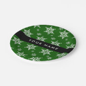 ホワイトスノーフレーク,緑,あなたの名前,パーソナライズ ペーパープレート (アングル)