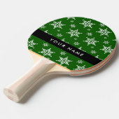 ホワイトスノーフレーク，緑，あなたの名前，パーソナライズ 卓球ラケット (正面アングル)