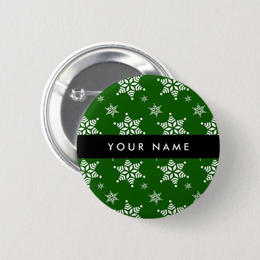 ホワイトスノーフレーク,緑,あなたの名前,パーソナライズ 缶バッジ (正面&裏面)