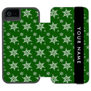 ホワイトスノーフレーク，緑，あなたの名前，パーソナライズ iPhone SE/5/5sウォレットケース