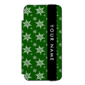 ホワイトスノーフレーク，緑，あなたの名前，パーソナライズ INCIPIO iPhoneウォレットケース (フォリオ 正面)