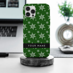 ホワイトスノーフレーク,緑,あなたの名前,パーソナライズ iPhone 15 PRO MAXケース