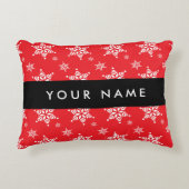 ホワイトスノーフレーク,赤,あなたの名前,パーソナライズ アクセントクッション (正面)