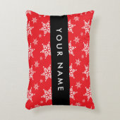 ホワイトスノーフレーク,赤,あなたの名前,パーソナライズ アクセントクッション (正面(垂直))