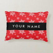 ホワイトスノーフレーク,赤,あなたの名前,パーソナライズ アクセントクッション (裏面)