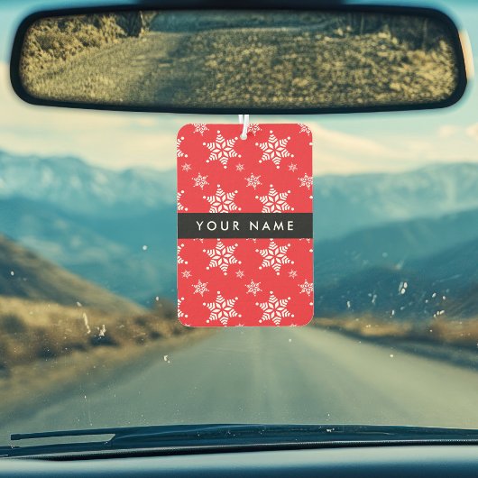 ホワイトスノーフレーク,赤,あなたの名前,パーソナライズ カーエアーフレッシュナー