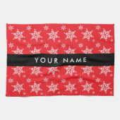ホワイトスノーフレーク，赤，あなたの名前，パーソナライズ キッチンタオル (横)