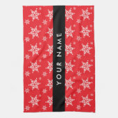 ホワイトスノーフレーク，赤，あなたの名前，パーソナライズ キッチンタオル (縦)