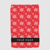 ホワイトスノーフレーク，赤，あなたの名前，パーソナライズ ゴルフタオル (正面)