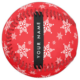 ホワイトスノーフレーク,赤,あなたの名前,パーソナライズ ソフトボール