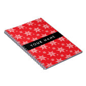 ホワイトスノーフレーク,赤,あなたの名前,パーソナライズ ノートブック (右側)