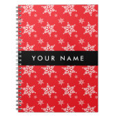 ホワイトスノーフレーク,赤,あなたの名前,パーソナライズ ノートブック (正面)