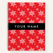 ホワイトスノーフレーク，赤，あなたの名前，パーソナライズ ノートブック (正面)
