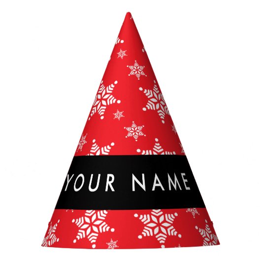 ホワイトスノーフレーク，赤，あなたの名前，パーソナライズ パーティーハット (正面)