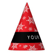 ホワイトスノーフレーク，赤，あなたの名前，パーソナライズ パーティーハット (左)