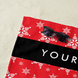 ホワイトスノーフレーク,赤,あなたの名前,パーソナライズ ビーチタオル