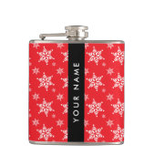 ホワイトスノーフレーク，赤，あなたの名前，パーソナライズ フラスク (正面)