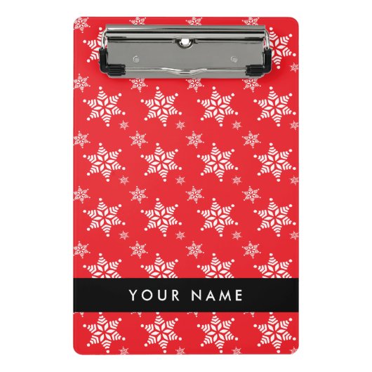 ホワイトスノーフレーク,赤,あなたの名前,パーソナライズ ミニクリップボード (正面)