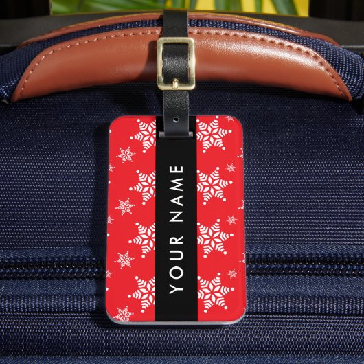 ホワイトスノーフレーク,赤,あなたの名前,パーソナライズ ラゲッジタグ (正面インサイチュ2)